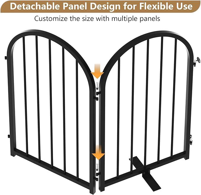 Full Metal Dog Gate with Door for Indoor Outdoor, 24" Tall Free Standing Pet Dog Fence, 72" Extra Wide Pet Gates for Stairs, Hallways, Doorways, Kitchen, Decks, Yards (Black, 4 Panels)