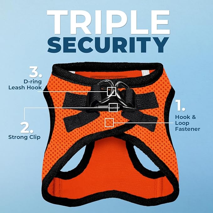 Best Pet Supplies Voyager Step-in Air Harness - All Weather Mesh, Reflective, No Pull Harness for Dogs, Cats - Secure with Hook & Loop Fastener, Buckle, Double D-Rings - Orange/Black Trim, XL