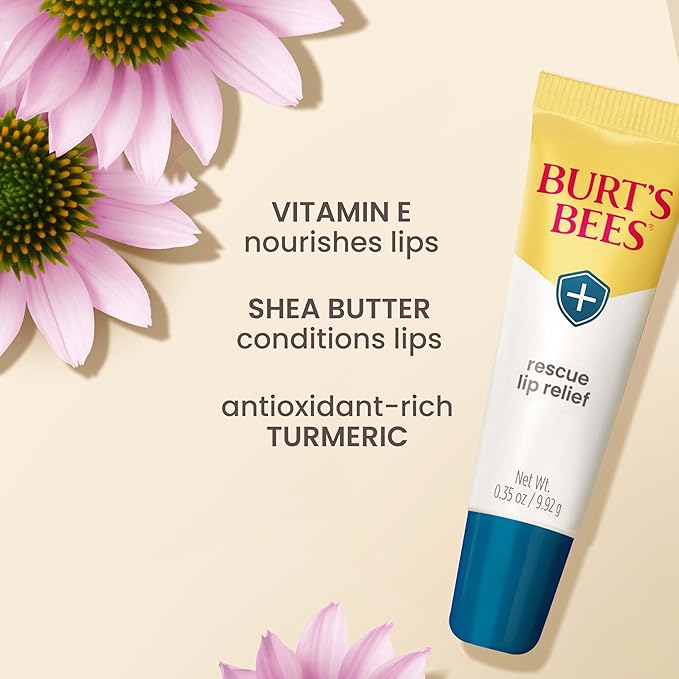 Burt's Bees Rescue Lip Relief for Valentine's Day, Original, Hydrating Lip Balm for dry lips with Responsbily Sourced Beeswax & Shea Butter, 100% Natural Origin, 3 Squeezy Tubes, 0.35oz, (Pack of 2)