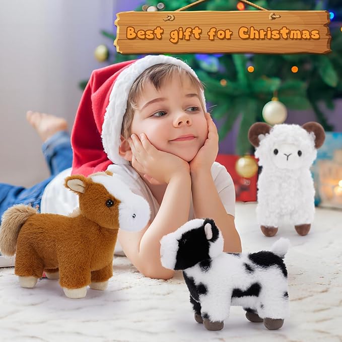 MaoGoLan 6-Pack Stuffed Farm Animal Bulk Plush Toys Set 10″ Soft Stuffed Animals for Kids, Girls - Party Decor, Centerpieces & Pretend Play, Thanksgiving, Christmas, Easter Gifts