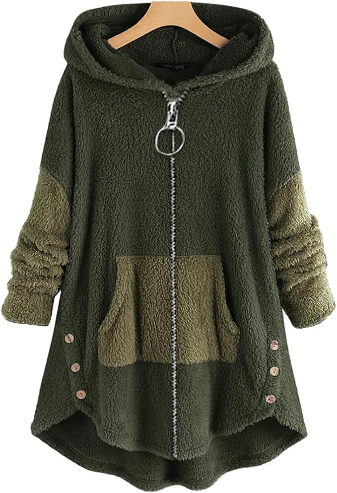 Akivide Women's Oversized Zip Up Sherpa Hoodie Fuzzy Fleece Jacket Cat Kitty Print Lightweight Faux Shearling A Line Coat