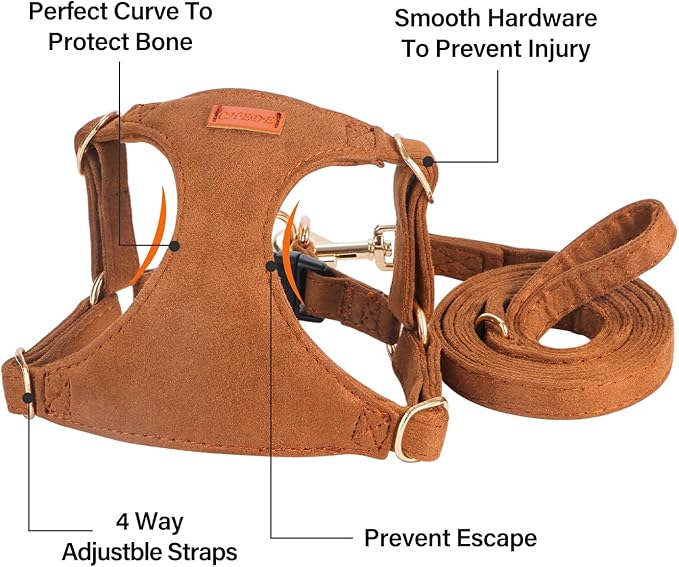 No Pull Dog Harness- Lightweight, Soft, Adjustable Small Harness Collar and Leash Set, Suitable for Cats Puppy Small and Medium-Sized Dog Outdoor Training and Running (Brown, S)