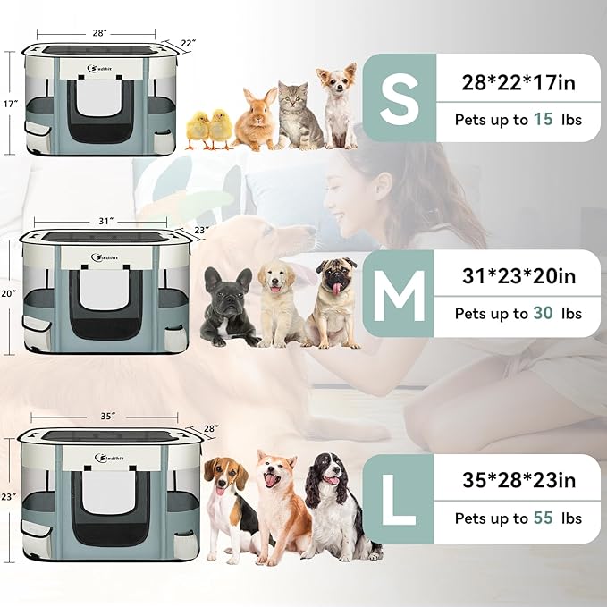 Dog Cat Playpen, Pet Puppy Portable Playpens for Outdoor Travel Crate, Indoor After Surgery Use, Foldable Dog Kennel Tent for Rabbit or Small Animals and Tent Stakes (Grey, Small)
