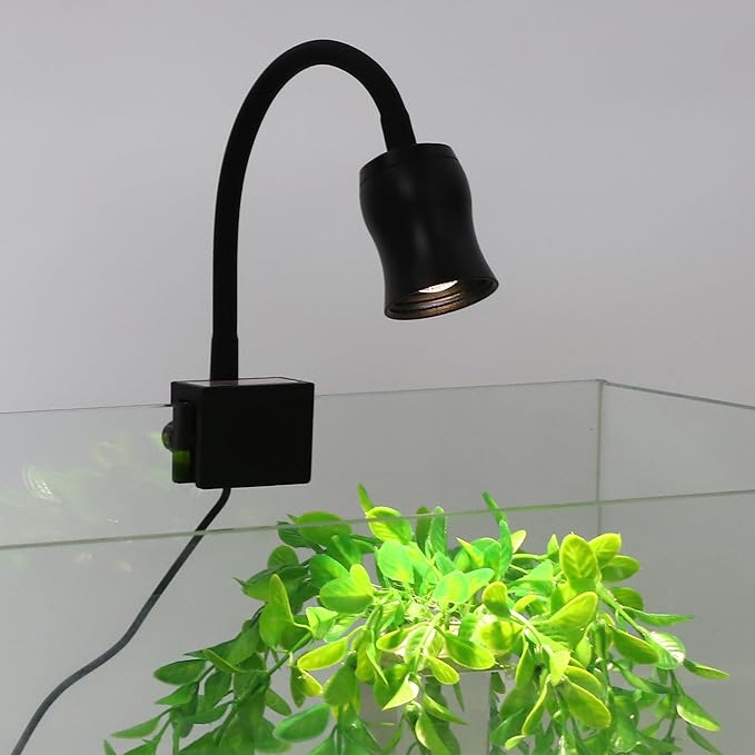 Fish Tank Light, Aquarium Light, USB Small Aquarium Light with Timer, 360° Rotate Aquarium Lamp, 3 Colors Adjustable Focal Length, Black