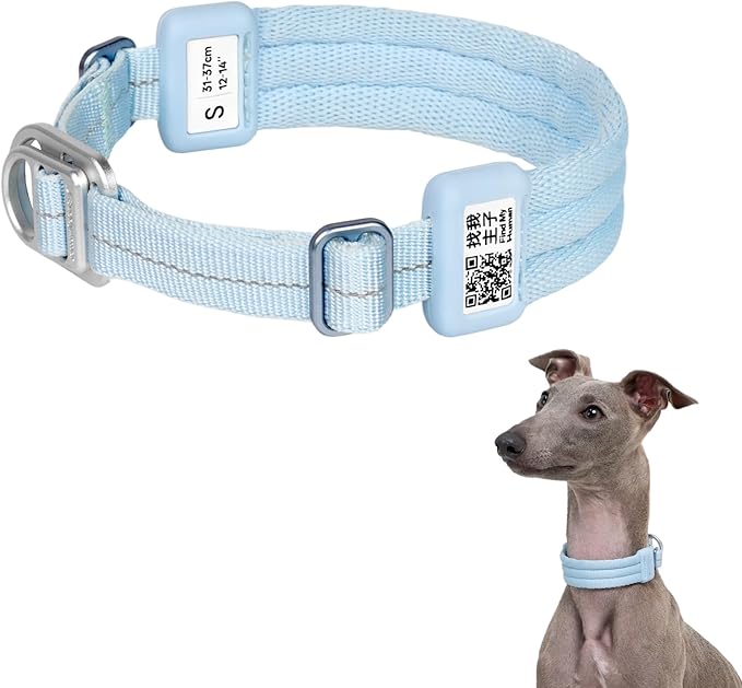 Ultra Comfort Dog Collar Soft Padded Adjustable Nylon Collar QR Code Anti-Lost Comfortable Cozy Dog Collar with Durable Aluminum Alloy Buckle for Small to Large Dogs (Sierra Blue, S)