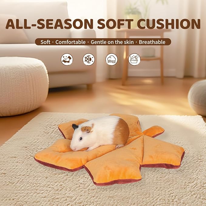 Rabbit Bed Rabbit Pad All-Season Soft Leaf-Shaped Small Pet Bed - Comfortable Breathable Guinea Pig Pad for Guinea Pigs, Rabbits, Chinchillas, Ferrets, Hedgehogs (Red Maple Leaf)