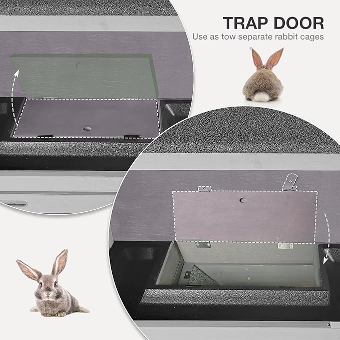 Rabbit Hutch with Trap Door Indoor Rabbit Cage with 4 Casters Bunny cage 2 Story & 2 Trays Guinea Pig Cage 36 inchs Bunny Cage
