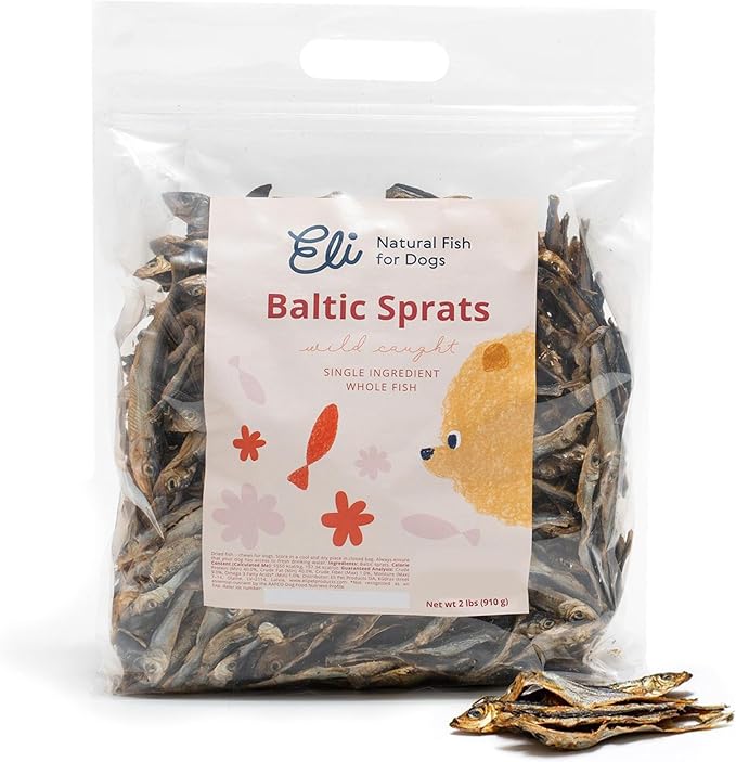 Eli Baltic Sprats – Natural Dog Treats, Whole Small Fish, High in Protein and Omega-3, Grain Free, Single Ingredient, No Additives, Gluten Free, Air Dried, Training Snack or Meal Topper – 2 lbs