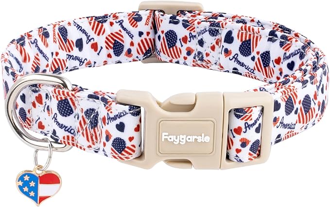 Faygarsle Patriotic American Flag Dog Collar Red White Blue Pattern Summer Design for Small Medium Large Dogs M