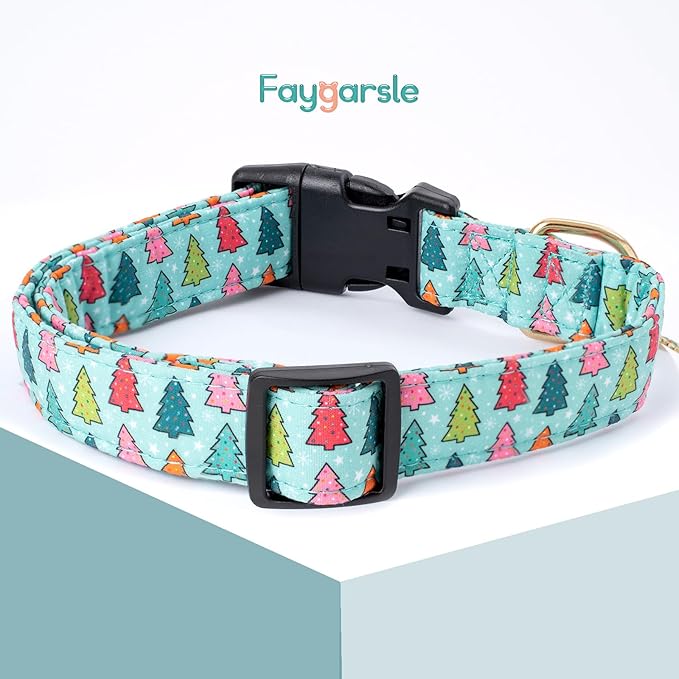 Faygarsle Green Dog Collar with Charm Design Christmas Theme Pattern for Small, Medium, Large Dogs - Cute, Stylish Collar for Girl, Boy Dogs