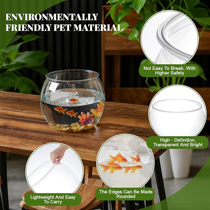 Geelin 0.8 Gallon Plastic Fish Tank Small Bowl Shatterproof with Crystal Clear for Terrarium, Flower Vase Centerpiece Gift for Fish Lovers (Round)