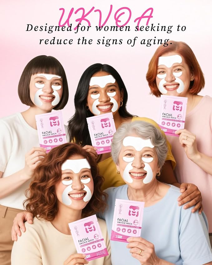 Forehead Wrinkle Patches & Smile Line Patches & Under Eye Patches, Overnight Facial Wrinkle Treatment with Hyaluronic Acid, Aloe, Collagen & Vitamin E to Lift Smile Lines for Women 60pcs