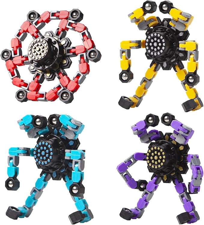 Transformable Fidget Spinners Toys 4 Pcs for Kids and Adults Stress Relief Sensory Toys for Boys and Girls Age 8-13 Fingertip Gyros Valentines Day Gifts Men Easter Stocking Stuffers for Teens