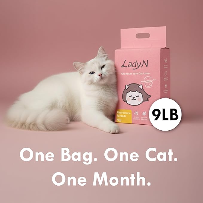 Lady N Granular Tofu Cat Litter Mini-Pellet Compatible with Automatic Self Cleaning Cat Litter Box, Strong Clumping, Low Dust, Activated Charcoal Odor Control 18lb