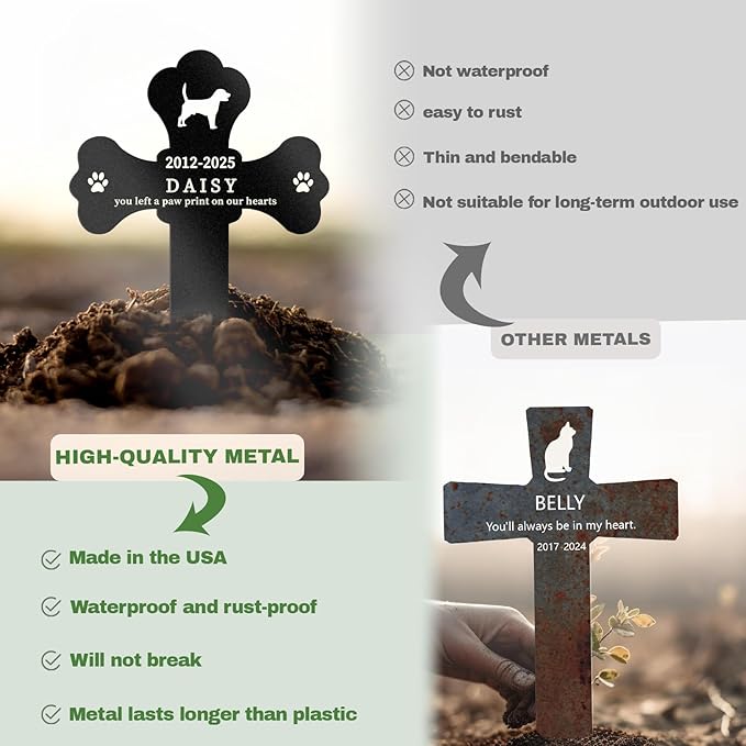 Personalized Pet Grave Markers Dog, Outdoor Waterproof Dog Grave Marker with Custom Name & Years, Metal Pet Headstone Memorial for Dogs, Sympathy Gift for Dog Loss (Style 4)