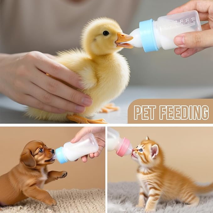 ASEVAT 4 oz 3PackPet Feeding Bottle, Anti-Choking Puppy Feeder Design,with 3pcs Replaceable and Reusable Silicone Nipples for Feeding Puppies, Kittens, Small Animals