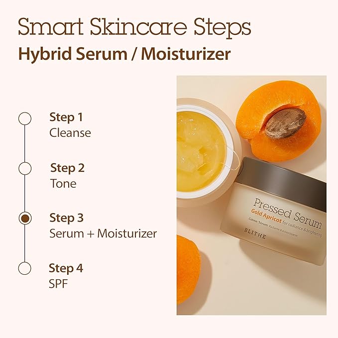 BLITHE Pressed Serum Gold Apricot | Glow Serum for Face | Glass Skin Korean Skincare & Face Moisturizer for Dry Skin, 1.68 fl oz