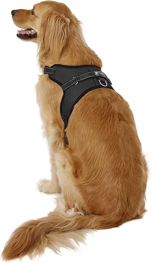 No Pull Reflective Adjustable Dog Harness With Handle- Comfortable Soft All Weather Mesh, Easy On Puppy Harness For Small Medium and Large Dogs (Black) X-Large