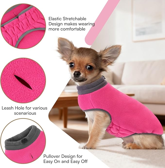 Queenmore Dog Sweater,Soft Fleece Vest Pullover Dogs Jacket with Elastic Stretchable,Warm Winter Dog Coats Cold Weather Doggy Dachshund Sweaters for Small Dogs Cats Boy or Girl (Pink, XS)