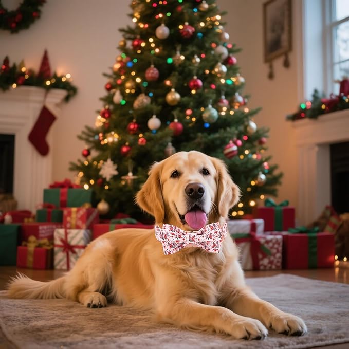 Unique Style Paws Christmas Dog Collar with Bow Red Pink Elk Cotton Puppy Collars for Small Medium Large Dogs