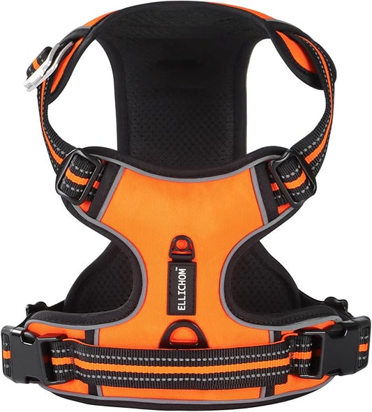 No Pull Dog Harness with 3 Snap Buckles,No Choke Front Lead pet Harness Reflective and Adjustable Soft Padded Vest for Small Medium Large Dog (Orange, Extra Large)