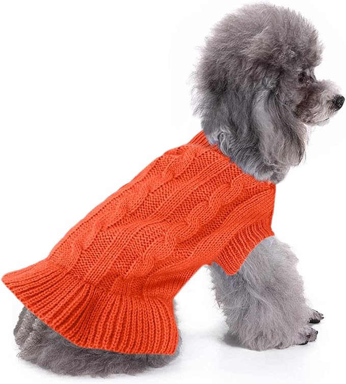 CHBORCHICEN Small Dog Sweaters Knitted Pet Cat Warm Dog Sweatshirt Winter Clothes Kitten Puppy Sweater (M, Dress-Orange)
