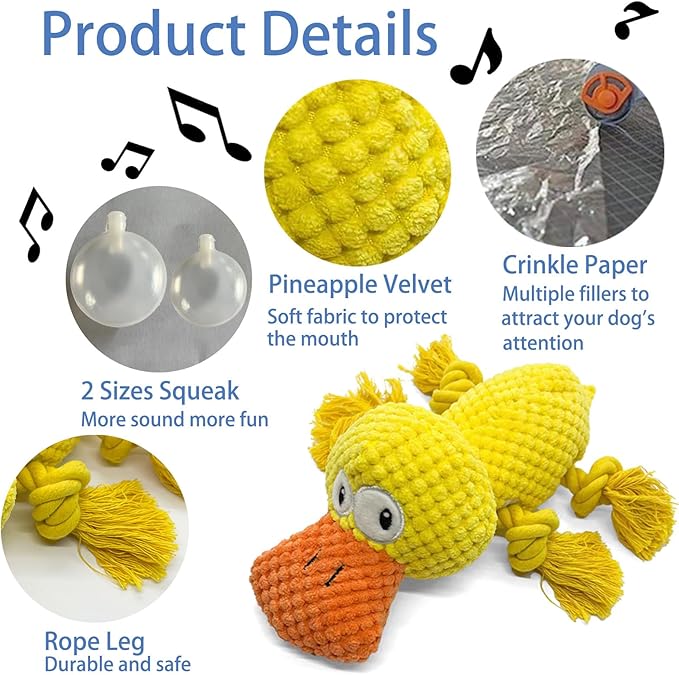 Indestructible Dog Squeak Toys for Big Dogs, Durable Chew Toys for Aggressive Chewers, Tough Stuffed Animals, Toys with Cotton Material and Crinkle Paper,Suitable for Large, Medium and Small Dogs