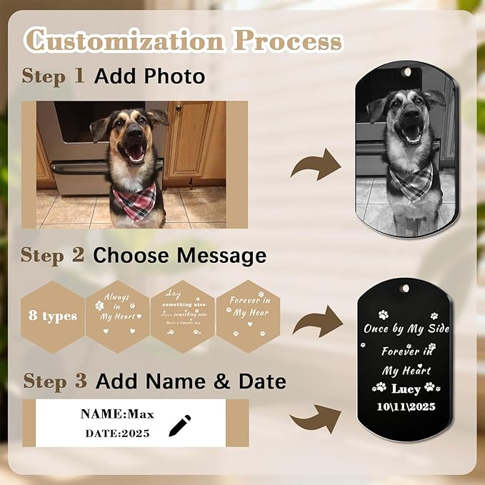 QYH Custom Pet Memorial Necklace with Picture - Personalized Loss of Cat Dogs Keepsakes Necklacea with Message Laser Engraved Necklace Customized Gifts for Pet Lovers (Black-jg)