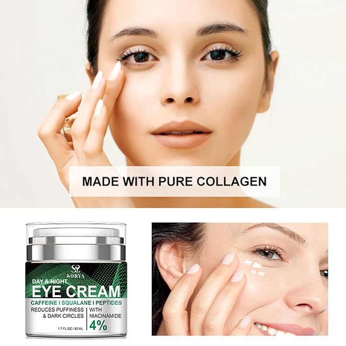 SORYA Caffeine Eye Cream for Dark Circles & Puffiness Anti-Aging– Day & Night Under Eye Cream with Niacinamide & Peptides (1.7 oz)