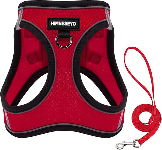 Dog Harness and Leash Set, Dog Harness for Dogs No Pull, No-Chock Step-in Reflective Breathable Lightweight Easy Walk Vest Harnesses with Safety Buckle for Small Medium Dogs, Cats (Red, L)