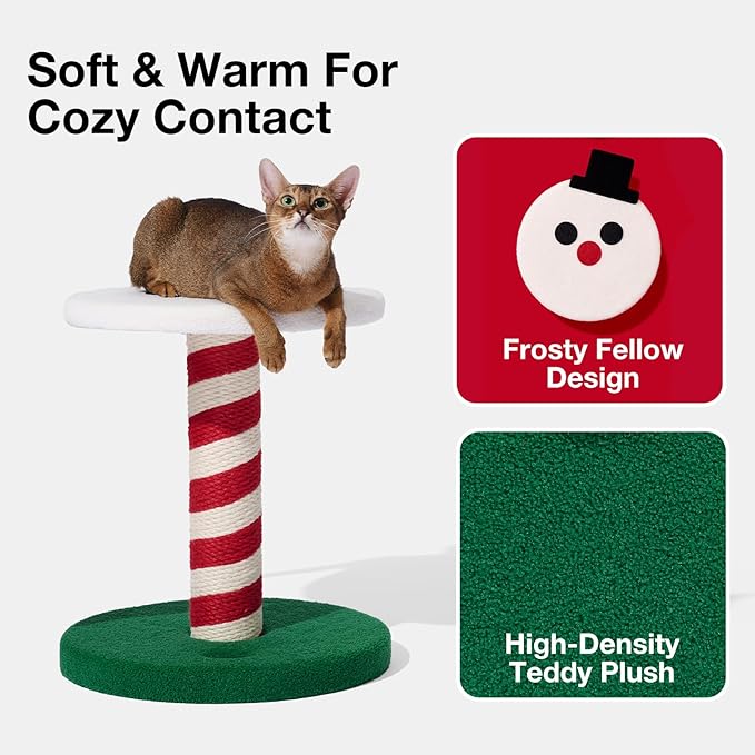 VETRESKA 18.1" Snowman Cat Scratching Post, Two-Layer Soft Plush Platforms, Space-Saving Kitten Christmas Cat Scratcher & Rest Furniture, Holiday Decoration