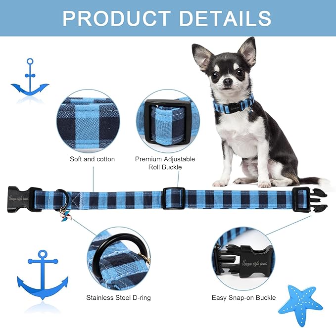 Unique Style Paws Christmas Dog Collar Plastic Buckle with Pendant Black Blue Plaid Cotton Puppy Collars for Small Medium Large Dogs