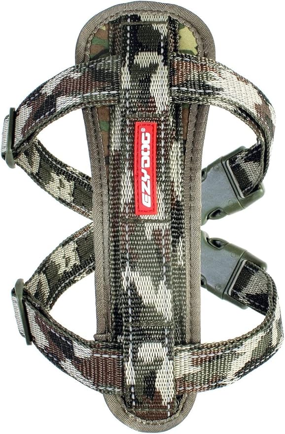 EzyDog Chest Plate No Pull Dog Harness – Escape Proof Harness with Reflective Stitching and Comfort Padding for Easy Walks, Training & Control - Car Restraint Included (Large, Green Camo)