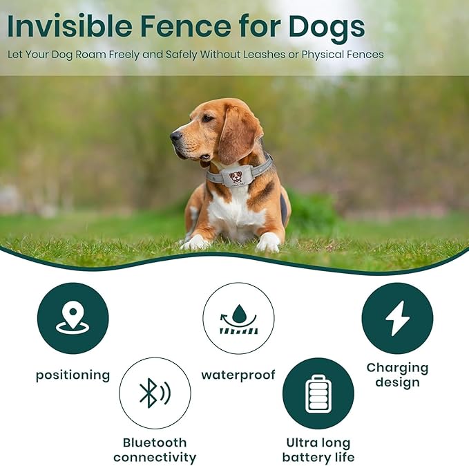 GPS Wireless Dog Fence & Training Collar – No Subscription, App Geo-Fence 3280ft, 60-164ft Bluetooth Training, 3 Correction Modes, Auto Sleep/Wake, Long Battery Life