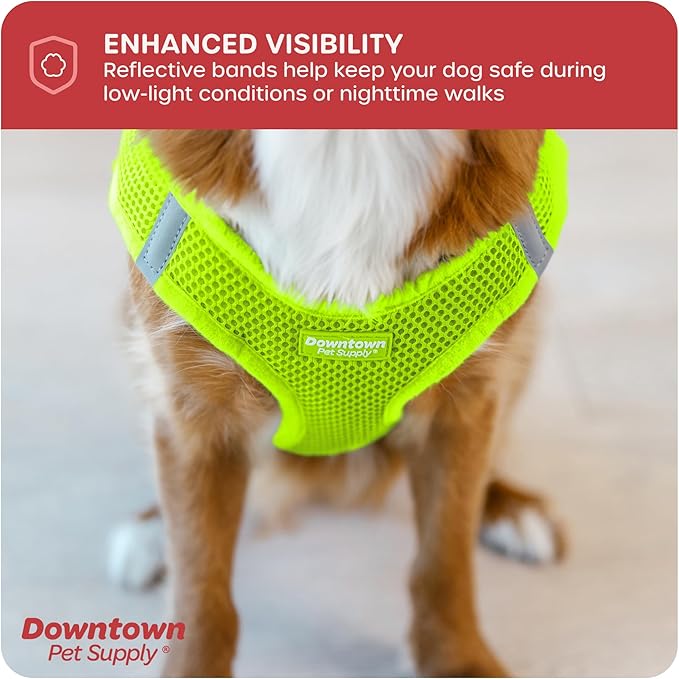 Downtown Pet Supply Step-in Dog Harness – No Pull, Adjustable Padded Mesh with Reflective Trim, Secure Buckle Strap – Comfortable & Breathable Small Dog Harness, Small, Atomic Yellow