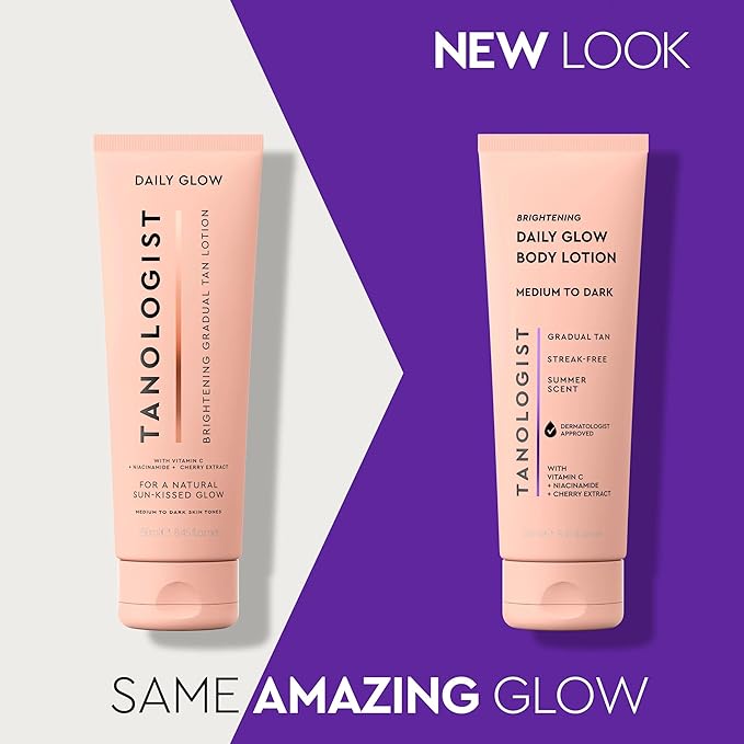 Tanologist Brightening Daily Glow Body Lotion- Medium/Dark, Gradual Tanning Lotion, No Fake Tan Smell, Streak-Free & Natural Looking Self Tanner, Vegan, 8.45 fl. oz/250 ml Tube