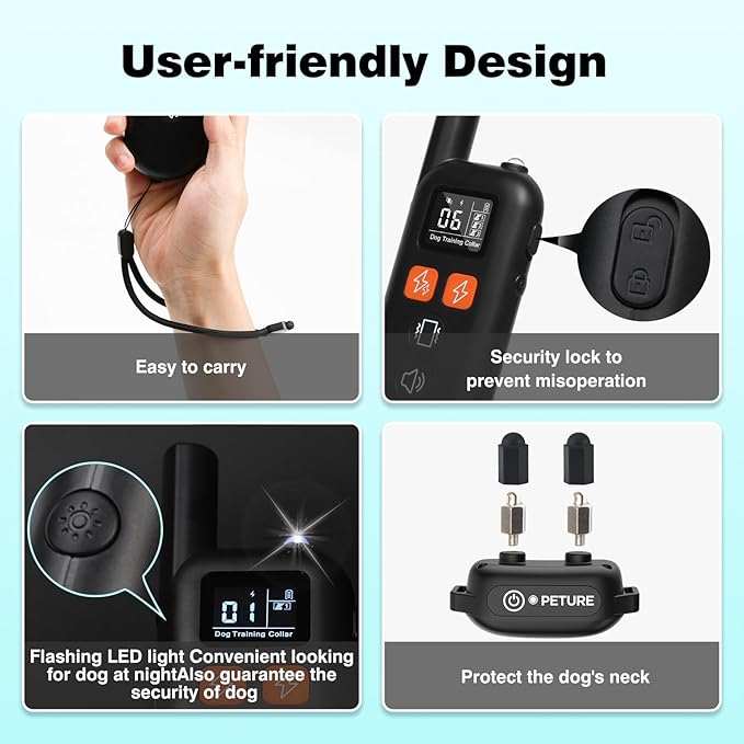 Dog Shock Collar 2 Pack (5-150Lbs) - 3300FT Rechargeable 2 Dog Training Collar with Remote Control IPX7 Waterproof Electric Collar with Fashlight, 4 Training Modes E-Collar for Small Medium large Dogs