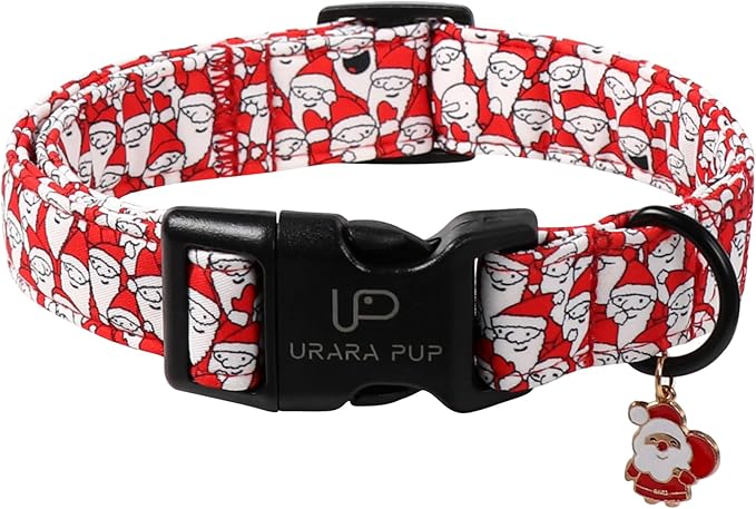 Christmas Santa Pattern Dog Collar - Adjustable and Durable Xmas Pet Accessory for Festive - Cute Santa Claus Dog Collars for Girl Boy Dogs XL