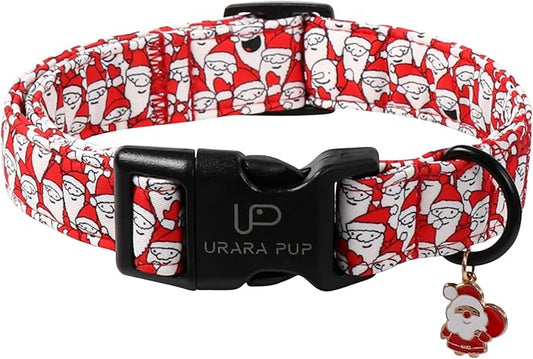 Christmas Santa Pattern Dog Collar - Adjustable and Durable Xmas Pet Accessory for Festive - Cute Santa Claus Dog Collars for Girl Boy Dogs XL