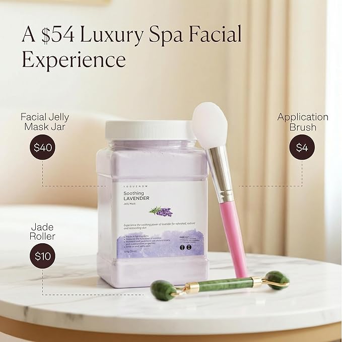 Jelly Face Mask for Facials - Lavender Hydrating & Brightening Jelly Mask with Free Jade Roller & Spatula | Professional Hydrojelly Masks | Vajacial Jelly Mask | 23 Oz | International Womens Day Gifts