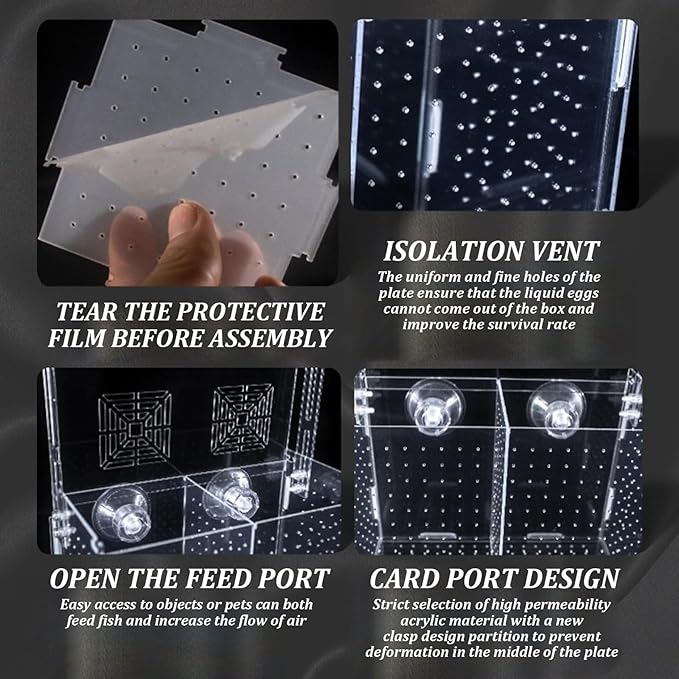 Fish Breeding Box, Transparent Insulation Breeder Box for Fish Tank, 8x4x4 Detachable Acrylic Small Fish Tank with Suction Cups for Shrimp, Clown Fish and Guppy Fish Breeder Box for Aquarium