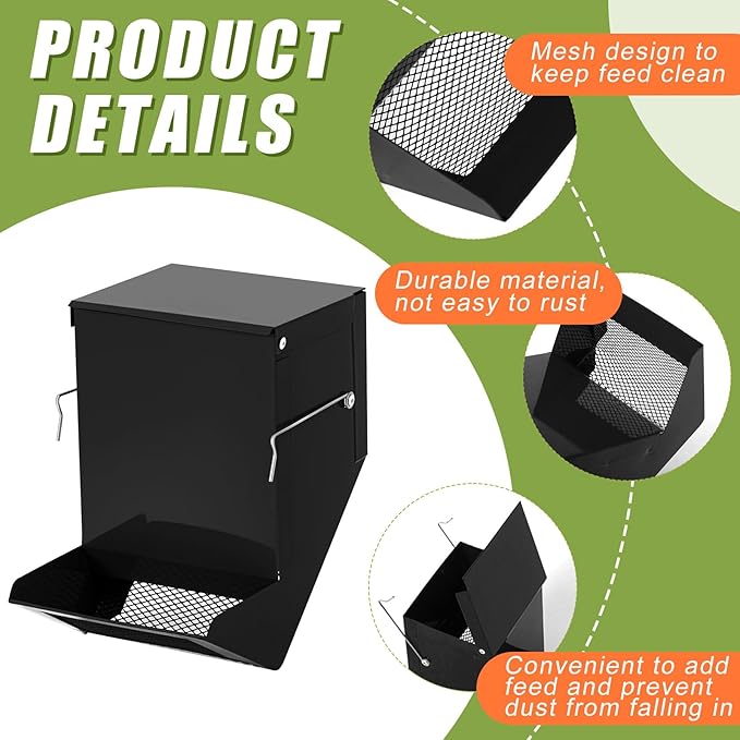 Maxcheck 2 Pcs Rabbit Feeder for Cages Small Animal Food Dispenser with Lid Metal Chicken Grit Oyster Shell Feeders Outside (4.7 Inches,Mesh Bottom,Black)