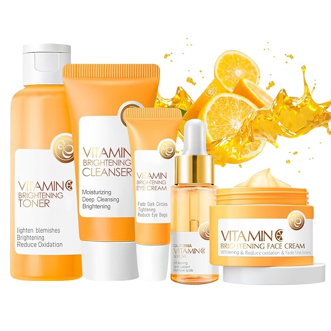 5Pcs Valentines Day Vitamin C Skincare Set, Skin Care for Kids, Skincare Gift Sets with Cleanser, Toner, Serum, Eye Cream, Facial Cream, Skin Care Set for Girls Ages 8-12, Travel Facial Kit for Girls