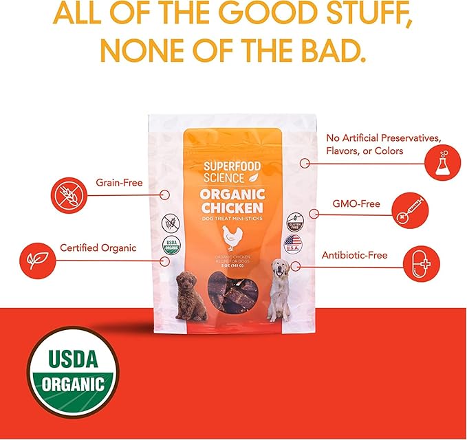 Organic Chicken Dog Treats, Low-Calorie Training Treats, Grain-Free, Semi-Soft Natural Jerky with Sweet Potato, Turmeric & Flaxseed, Healthy Dog Snacks for Puppies & Small, Medium & Large Dogs, 5 oz
