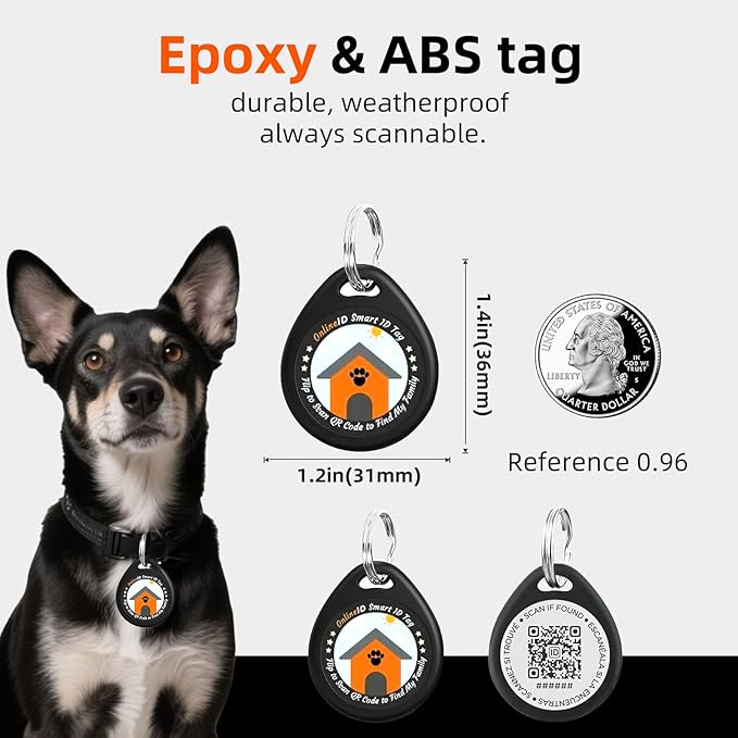 2 Pack Personalized Cat Tags,QR Code Pet ID Tags with Online Profile systerm,Editable Any Names and Phone numbles,2*Black,S