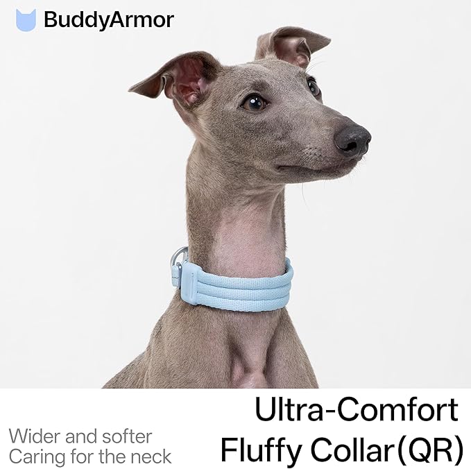 Ultra Comfort Dog Collar Soft Padded Adjustable Nylon Collar QR Code Anti-Lost Comfortable Cozy Dog Collar with Durable Aluminum Alloy Buckle for Small to Large Dogs (Sierra Blue, L)
