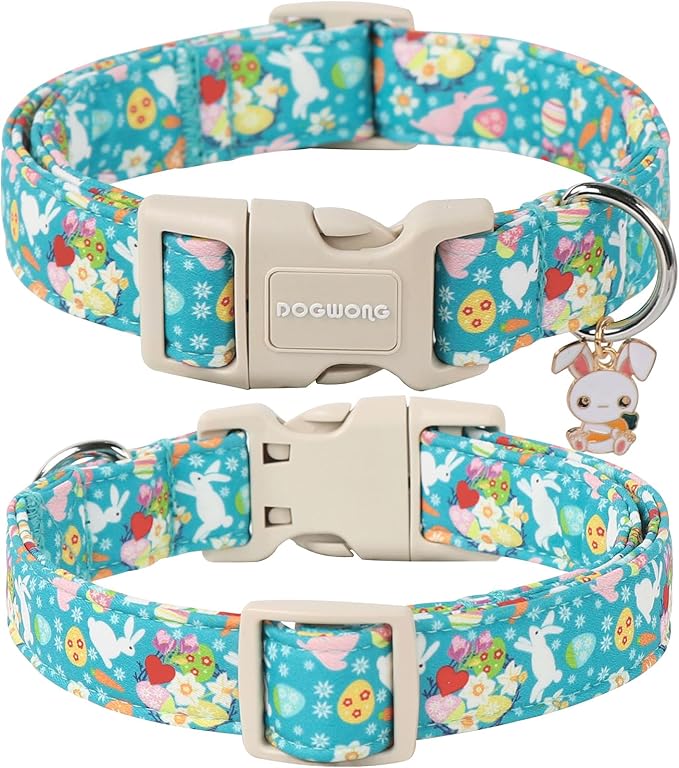 DOGWONG Cute Flower Bunny Eggs Easter Dog Collar - Pink, Adjustable for Medium & Large Dogs