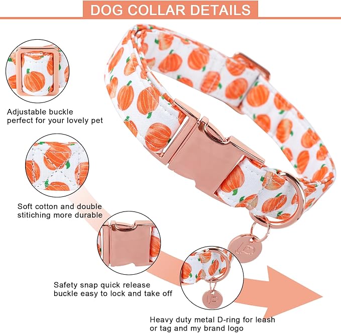 Halloween Dog Collar with Metal Buckle Gift Fall Dog Collar for Small Medium Large Girls or Boys Dogs Cute Pumpkin Cotton Pet Collars