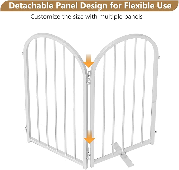 Full Metal Dog Gate for Indoor Outdoor, 32" Tall Free Standing Pet Dog Fence, 54" Wide Arched Pet Gates for Stairs, Hallways, Doorways, Kitchen, Decks, Yards (White, 3 Panels)