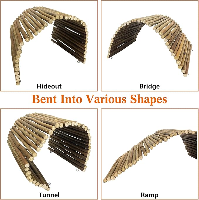 BNOSDM Large Reptile Hide Tortoise Hideout Bearded Dragon Wooden Bridge Snake Climbing Tunnel Habitat Decor for Lizards Spiders Gecko Ball Python (19.7x9 in)